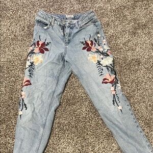 Top Shop High Waisted Embroidered Jeans